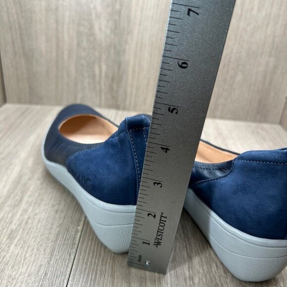Vionic Jacey Slip-On Wedge Shoes Size 6.5 Arch Support Comfort Leather Navy Blue - Picture 10 of 11